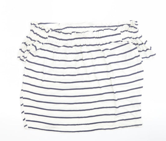 Primark Womens White Striped Viscose Basic Blouse Size 8 Off the Shoulder
