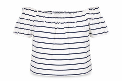 Primark Womens White Striped Viscose Basic Blouse Size 8 Off the Shoulder