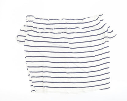 Primark Womens White Striped Viscose Basic Blouse Size 8 Off the Shoulder