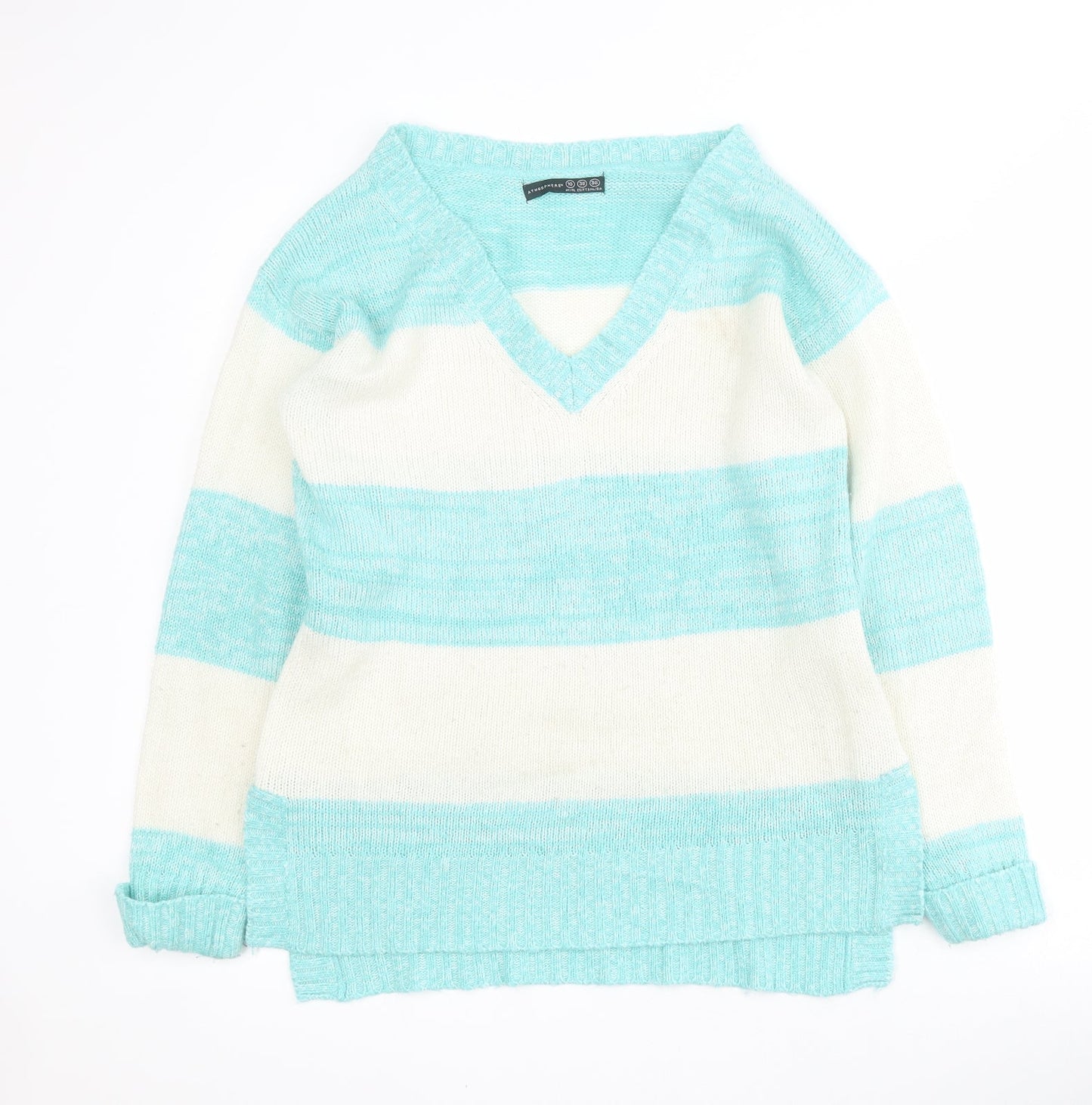 Primark Womens Blue V-Neck Striped Acrylic Pullover Jumper Size 10