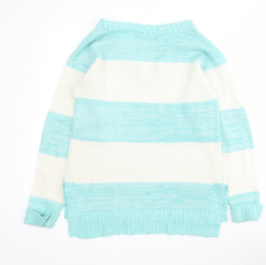 Primark Womens Blue V-Neck Striped Acrylic Pullover Jumper Size 10