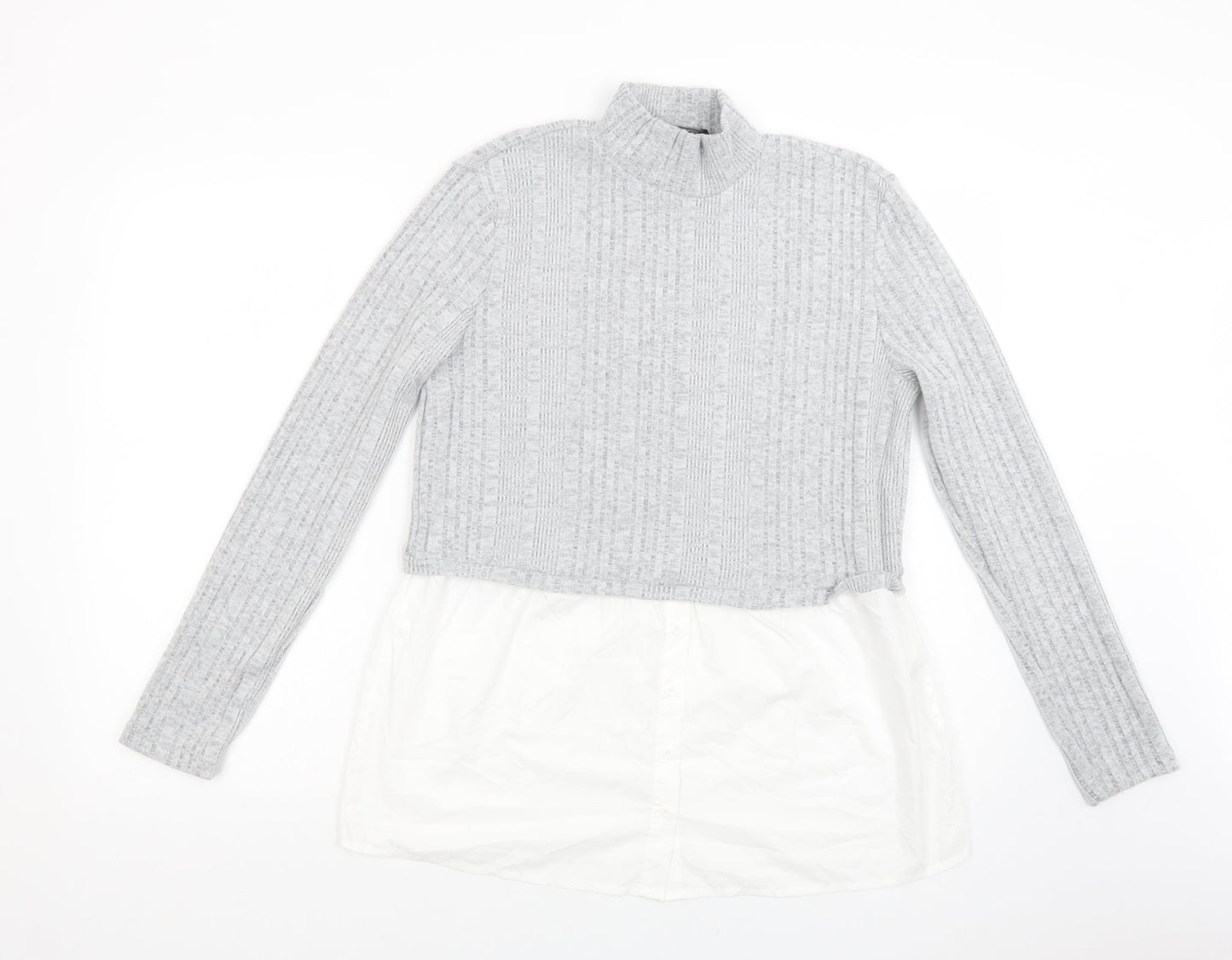 SheIn Womens Grey High Neck  Polyester Pullover Jumper Size M