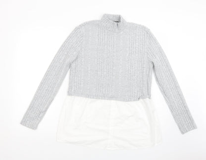SheIn Womens Grey High Neck  Polyester Pullover Jumper Size M