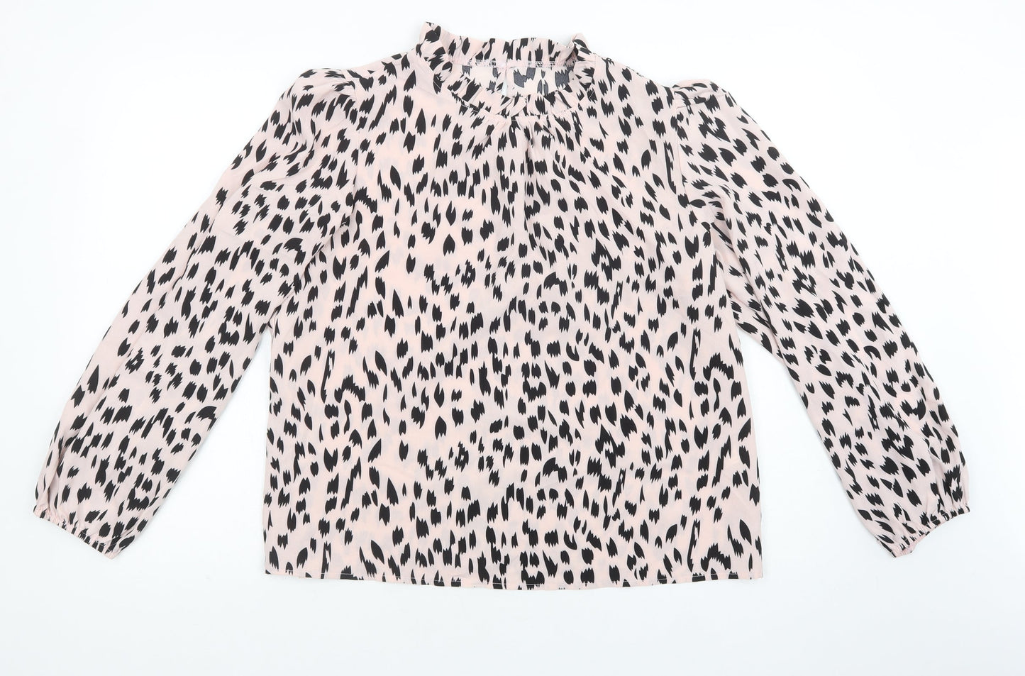 SheIn Womens Pink Animal Print Polyester Basic Blouse Size L Crew Neck