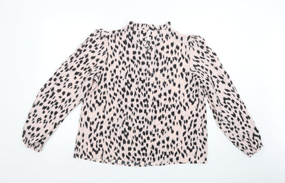 SheIn Womens Pink Animal Print Polyester Basic Blouse Size L Crew Neck