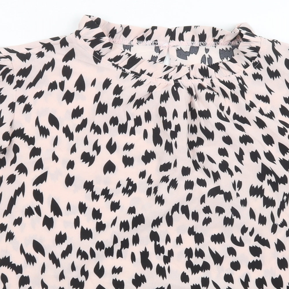 SheIn Womens Pink Animal Print Polyester Basic Blouse Size L Crew Neck