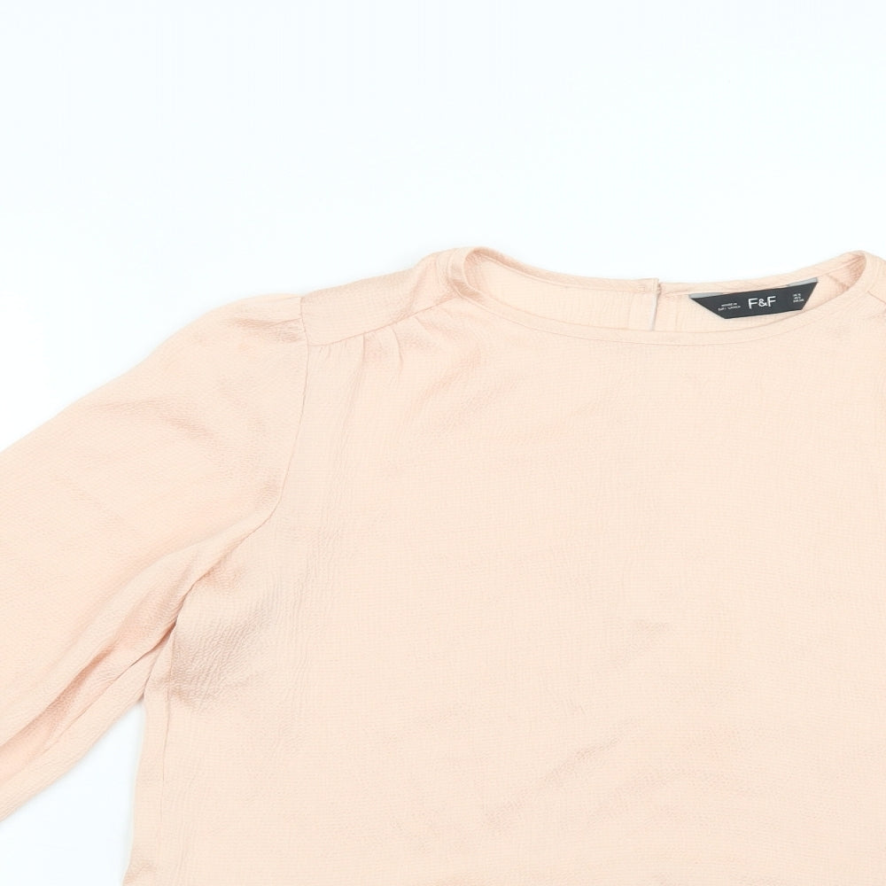F&F Womens Pink  Polyester Basic Blouse Size 10 Crew Neck