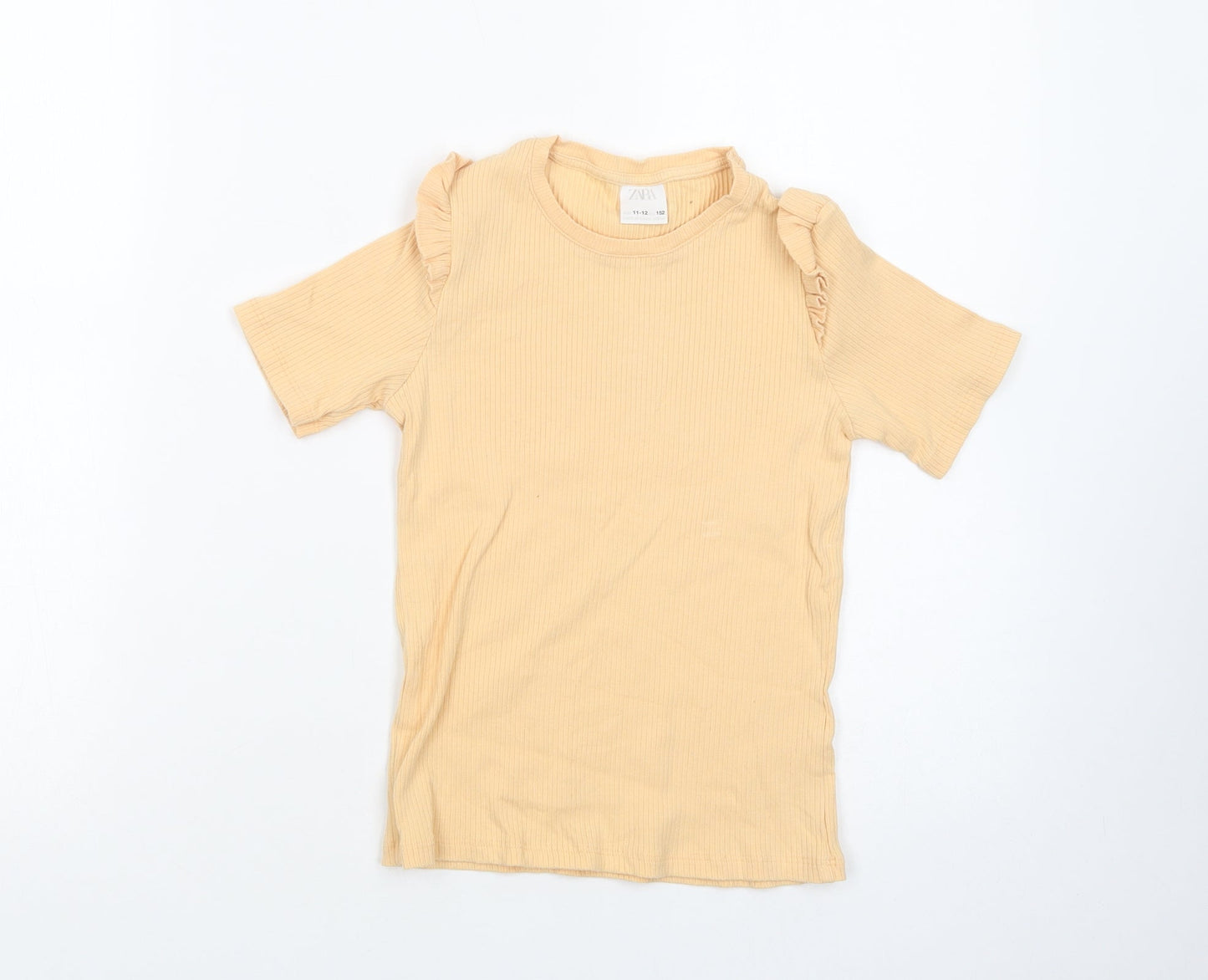 Zara Girls Yellow  Cotton Pullover T-Shirt Size 11-12 Years Crew Neck Pullover
