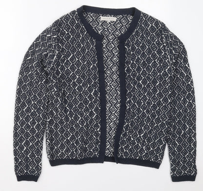 Nutmeg Womens Grey V-Neck Geometric Cotton Cardigan Jumper Size 12