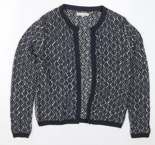 Nutmeg Womens Grey V-Neck Geometric Cotton Cardigan Jumper Size 12