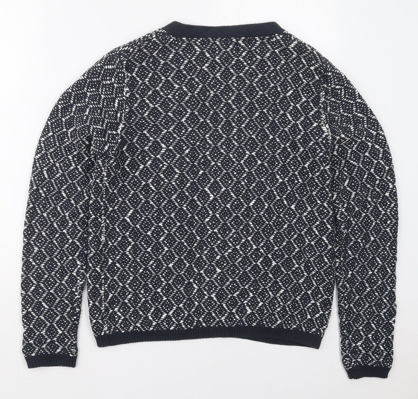 Nutmeg Womens Grey V-Neck Geometric Cotton Cardigan Jumper Size 12