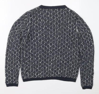 Nutmeg Womens Grey V-Neck Geometric Cotton Cardigan Jumper Size 12