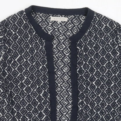 Nutmeg Womens Grey V-Neck Geometric Cotton Cardigan Jumper Size 12