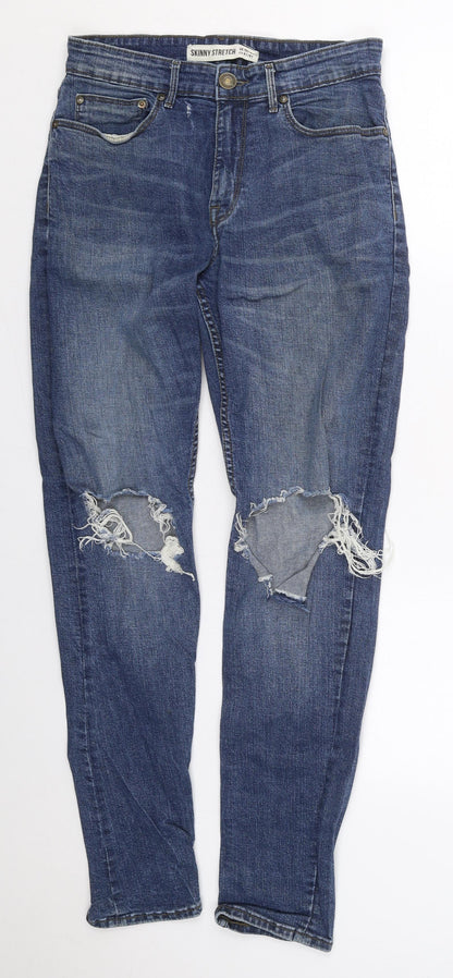 New Look Mens Blue  Cotton Skinny Jeans Size 32 L30 in Regular Button