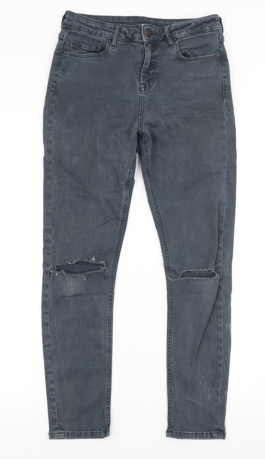 Topshop Womens Grey  Cotton Skinny Jeans Size 28 in L28 in Slim Zip