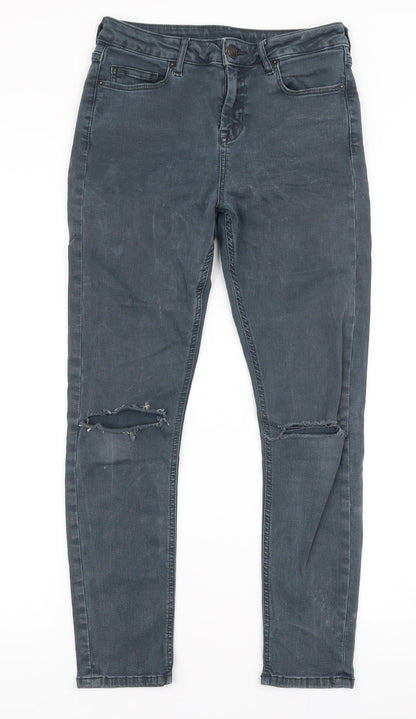Topshop Womens Grey  Cotton Skinny Jeans Size 28 in L28 in Slim Zip