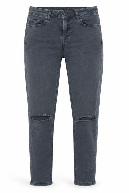 Front view of Topshop women’s grey cotton skinny jeans, size UK 28, in, 28-inch leg slim zip