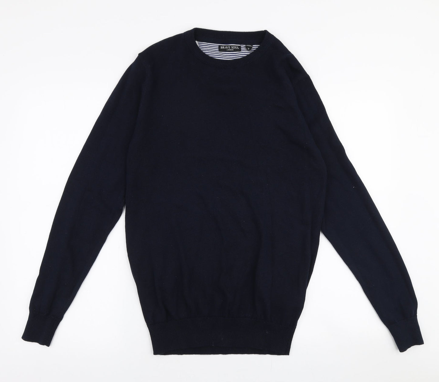 Brave Soul Mens Blue Round Neck  Cotton Pullover Jumper Size XS