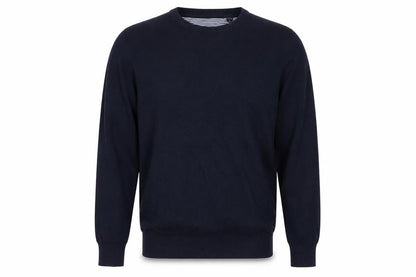 Front view of Brave Soul men’s blue round neck cotton jumper, size XS