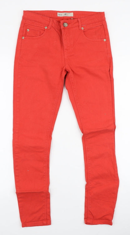Topshop Womens Red  Cotton Skinny Jeans Size 28 in L28 in Slim Zip
