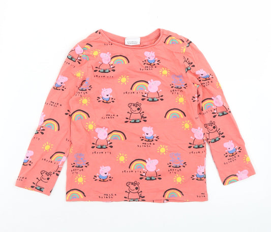 F&F Girls Pink Geometric Cotton Basic T-Shirt Size 4-5 Years Crew Neck  - Peppa Pig