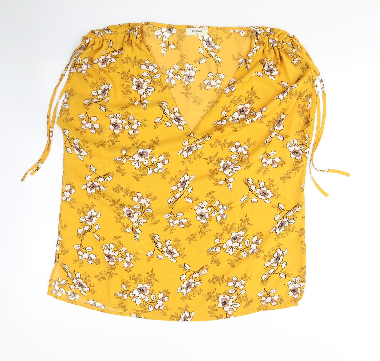 Papaya Womens Yellow  Polyester Basic Blouse Size 14 V-Neck