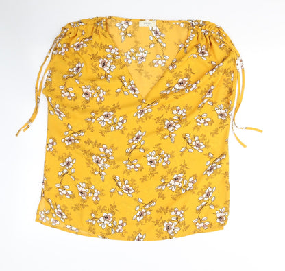 Papaya Womens Yellow  Polyester Basic Blouse Size 14 V-Neck