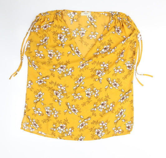 Papaya Womens Yellow  Polyester Basic Blouse Size 14 V-Neck