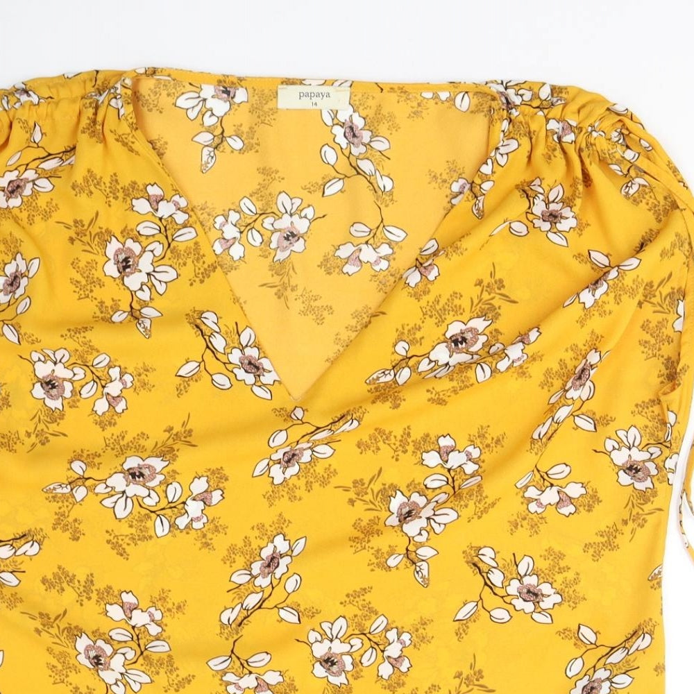 Papaya Womens Yellow  Polyester Basic Blouse Size 14 V-Neck