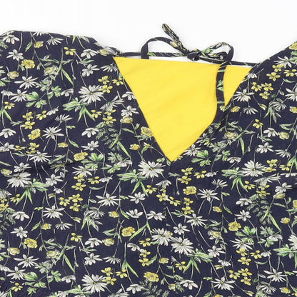 F&F Womens Blue Floral Viscose Jersey Blouse Size 14 V-Neck