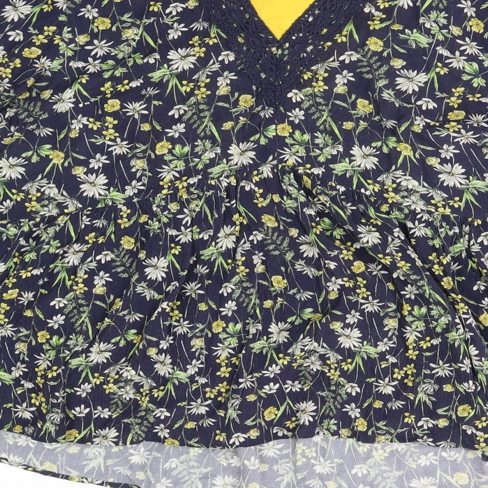 F&F Womens Blue Floral Viscose Jersey Blouse Size 14 V-Neck