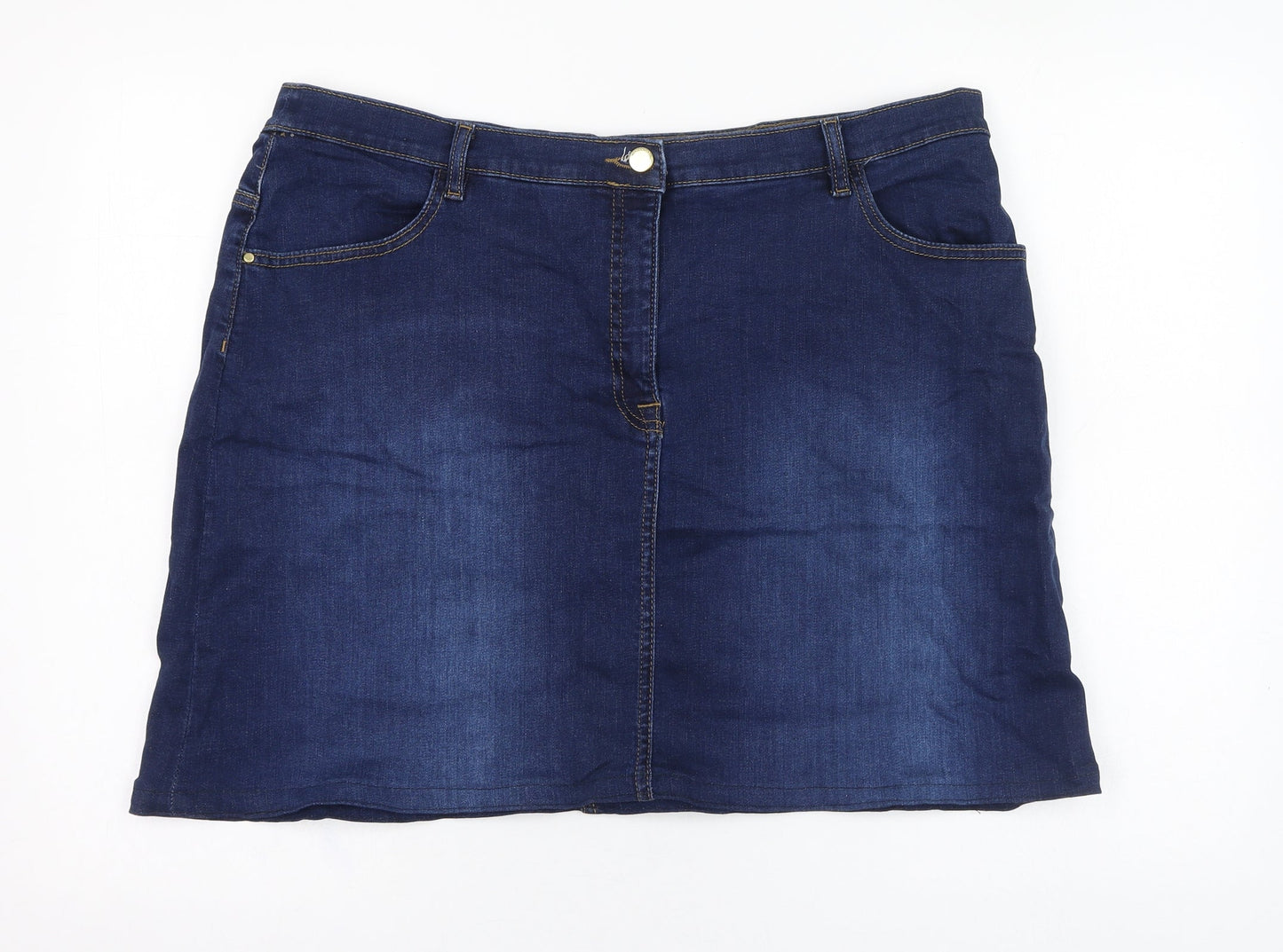 Monsoon Womens Blue  Cotton A-Line Skirt Size 38   Zip