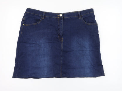 Monsoon Womens Blue  Cotton A-Line Skirt Size 38   Zip