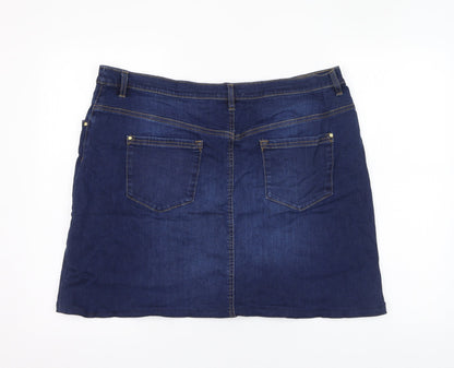 Monsoon Womens Blue  Cotton A-Line Skirt Size 38   Zip