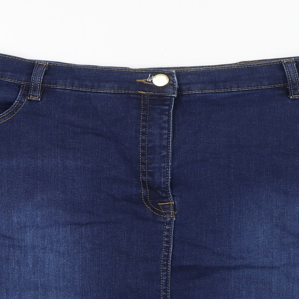 Monsoon Womens Blue  Cotton A-Line Skirt Size 38   Zip