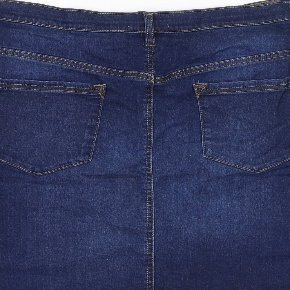Monsoon Womens Blue  Cotton A-Line Skirt Size 38   Zip