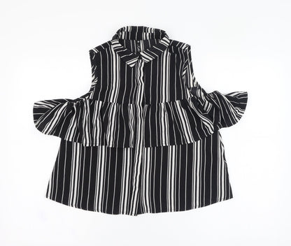 Influence  Womens Black Striped Polyester Basic Button-Up Size 8 Collared