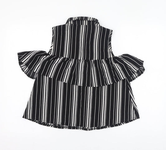 Influence  Womens Black Striped Polyester Basic Button-Up Size 8 Collared
