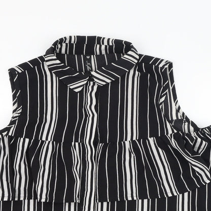 Influence  Womens Black Striped Polyester Basic Button-Up Size 8 Collared