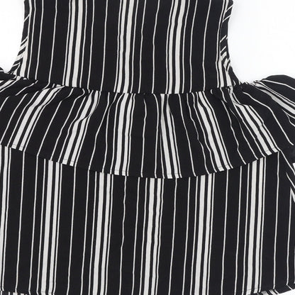 Influence  Womens Black Striped Polyester Basic Button-Up Size 8 Collared