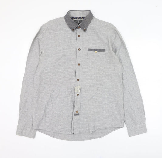 River Island Mens Grey  Cotton  Button-Up Size S Collared Button
