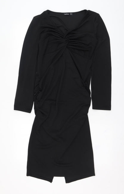 Boohoo Womens Black  Polyester Pencil Dress  Size 10  V-Neck Pullover