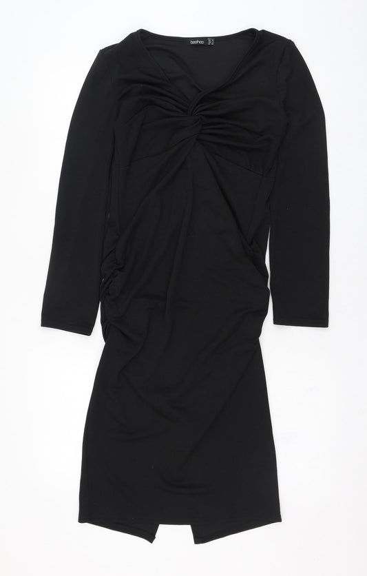 Boohoo Womens Black  Polyester Pencil Dress  Size 10  V-Neck Pullover