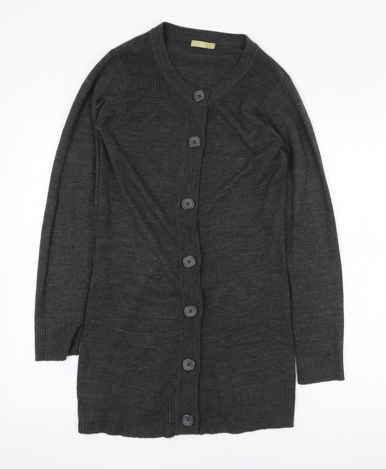 TU Womens Grey Round Neck  Acrylic Cardigan Jumper Size 8