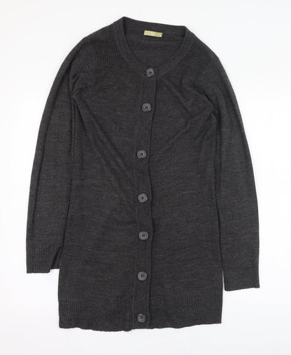 TU Womens Grey Round Neck  Acrylic Cardigan Jumper Size 8