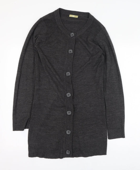 TU Womens Grey Round Neck  Acrylic Cardigan Jumper Size 8
