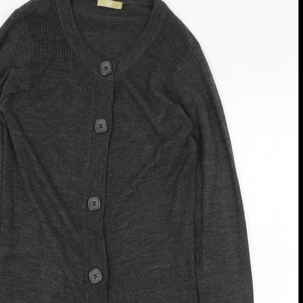 TU Womens Grey Round Neck  Acrylic Cardigan Jumper Size 8