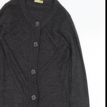 TU Womens Grey Round Neck  Acrylic Cardigan Jumper Size 8