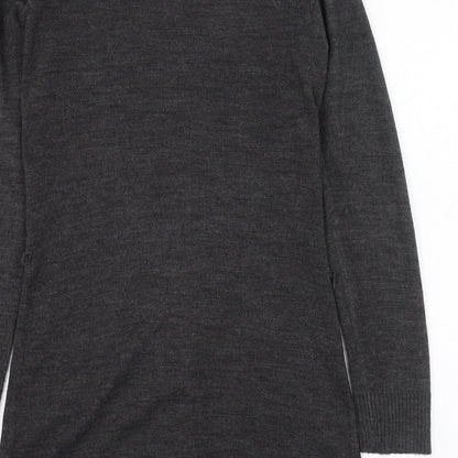 TU Womens Grey Round Neck  Acrylic Cardigan Jumper Size 8