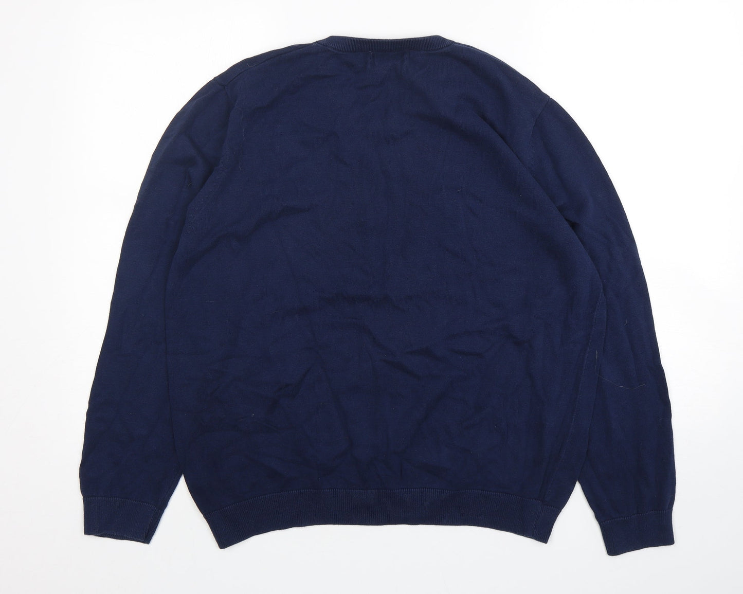 TU Mens Blue V-Neck  Cotton Pullover Jumper Size L